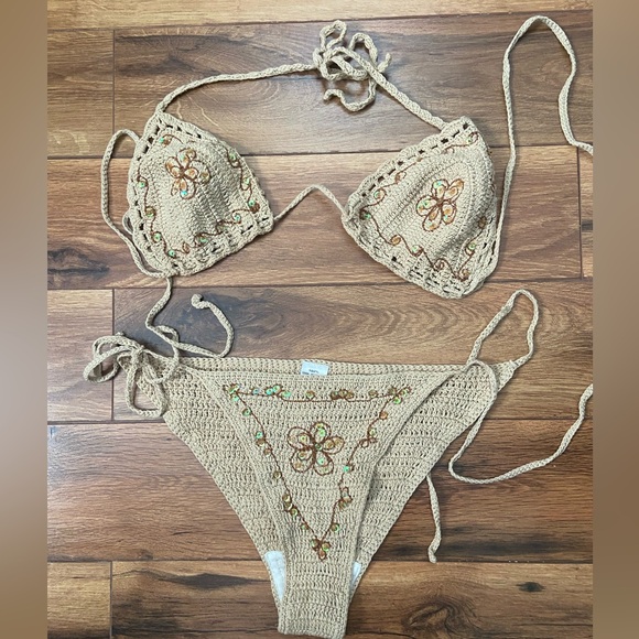 Handmade Crochet Bikini Set in Tan - Picture 1 of 2